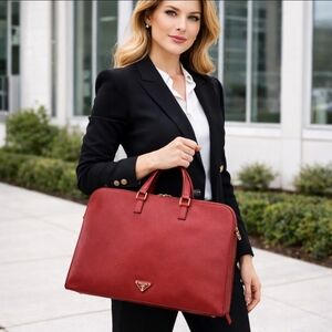 Prada Authentic Saffiano Leather Red Unisex Laptop  Portfolio Bag